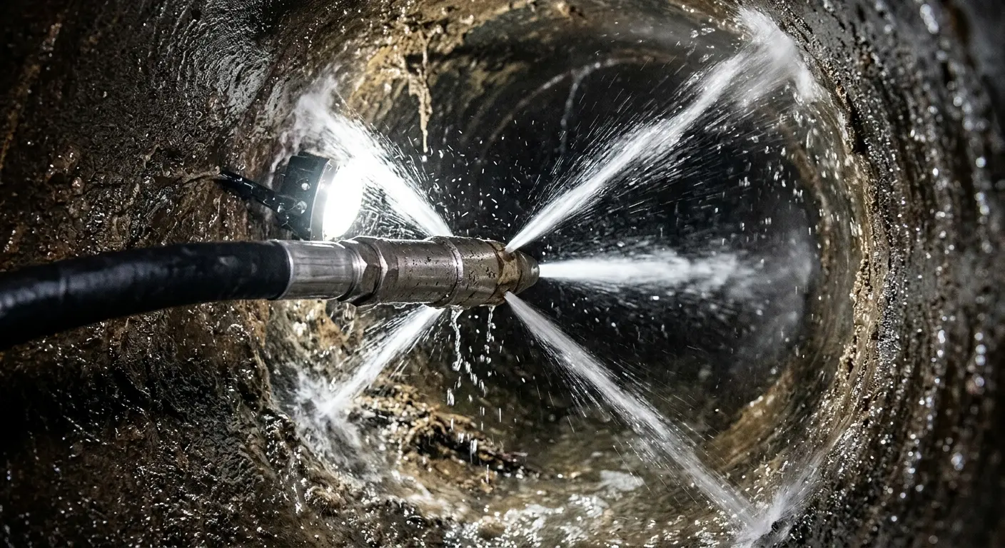 High-pressure hydro jetting nozzle cleaning sewer pipe for Trenchless Sewer Repair in Kingston